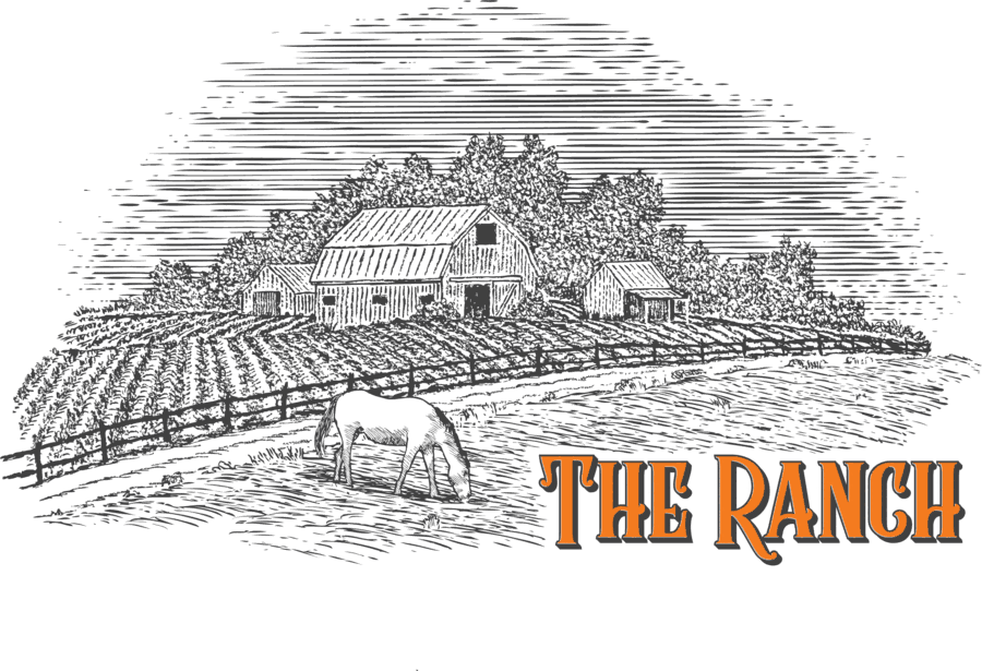 The Ranch — гравюра на ранчото с пасящ кон